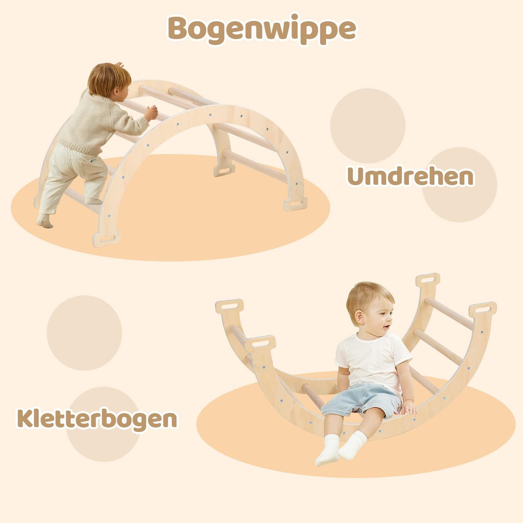 Klettergerüst Indoor, 3-in-1 Klettergerüst mit Bogen/Rutsche/Dreieck, Lernspielzeug für 2-8 Jahre, S