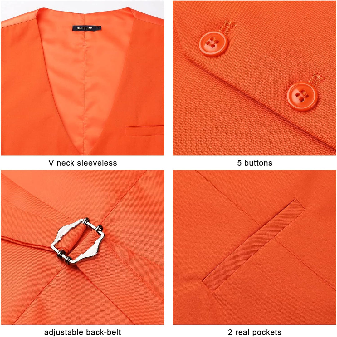HISDERN Herren Formale Hochzeit Party Weste Baumwolle Einfarbig Weste XS Z1 - Orange, XS Z1 - Orange