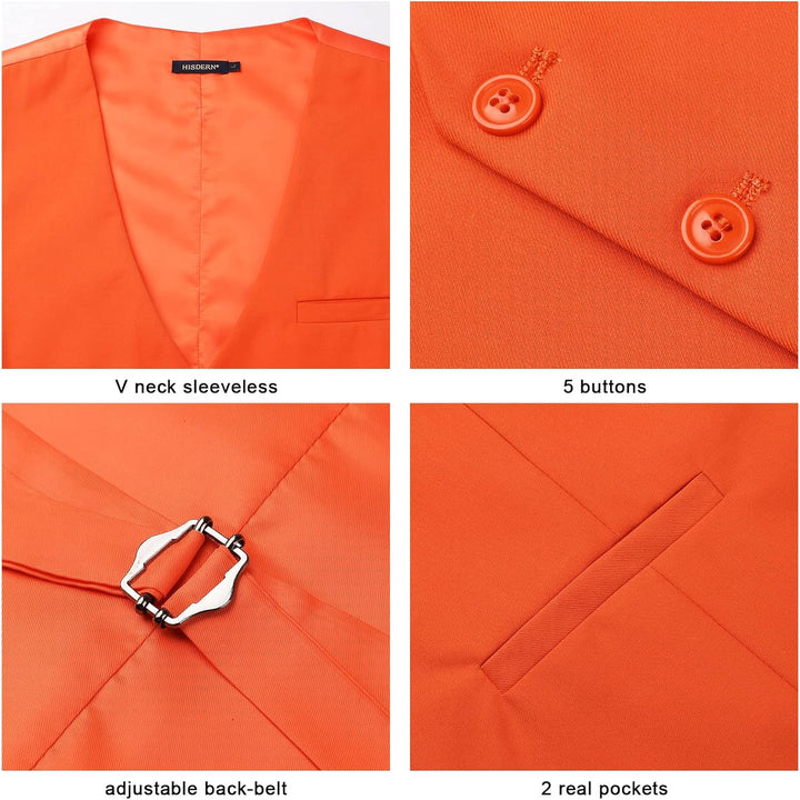 HISDERN Herren Formale Hochzeit Party Weste Baumwolle Einfarbig Weste M Z1 - Orange, M Z1 - Orange