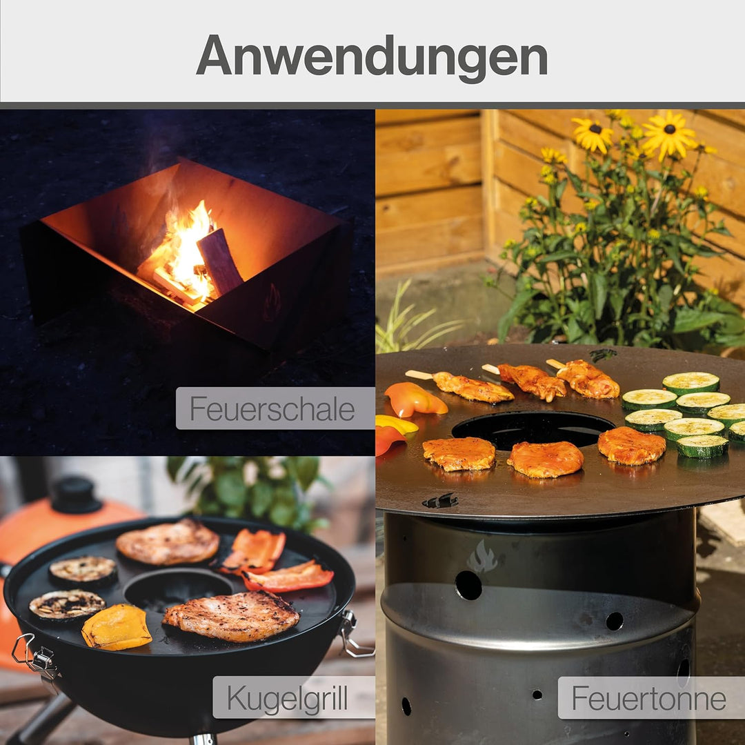 Feuerfest 123 - Feuerplatte Eckig [Ø 60 cm] - Für Feuertonnen, Kugelgrills & Feuerschalen - Universa
