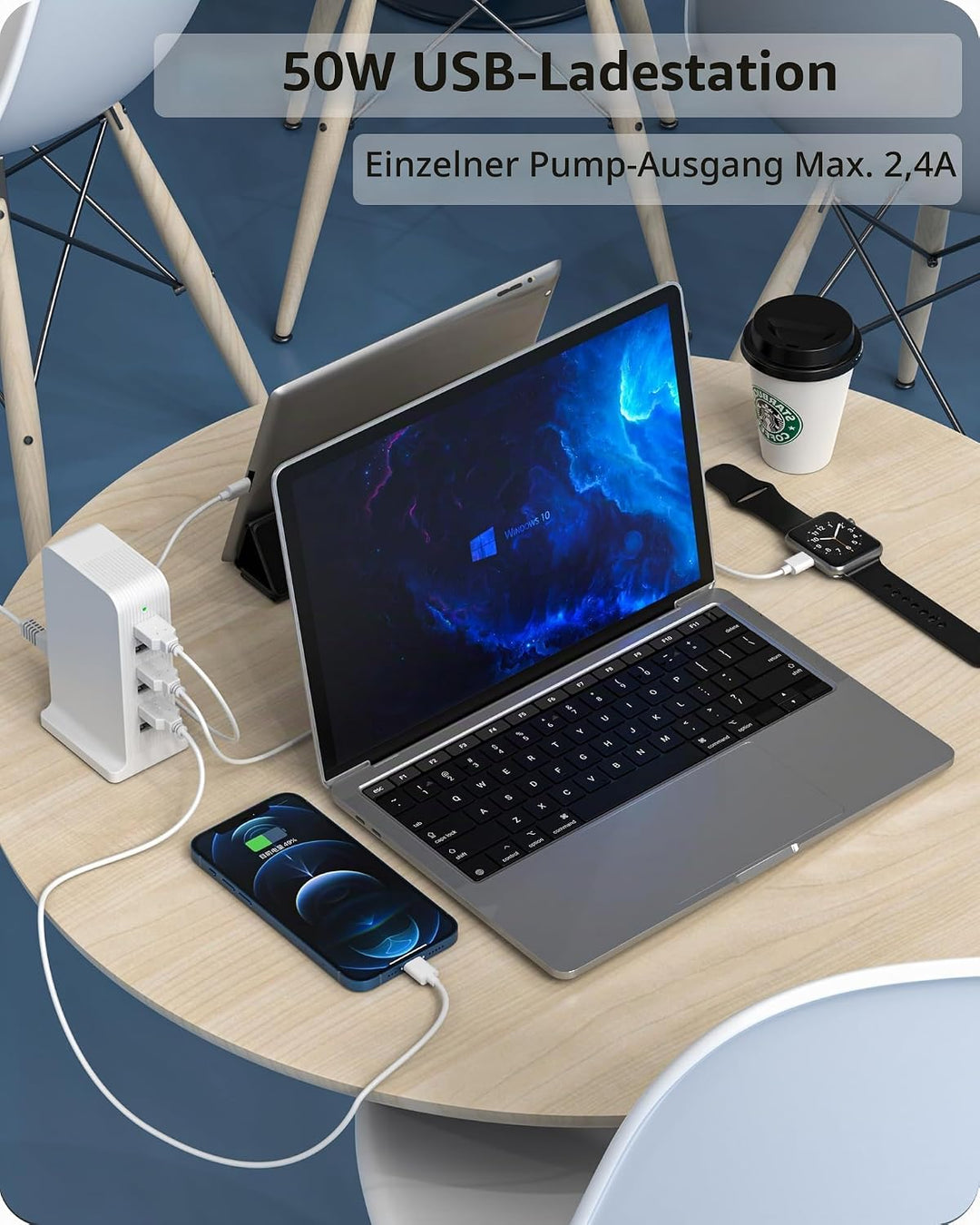 POANES 50W USB Ladegerät Mehrfach 6 Port USB Netzteile Handy Ladestation Weiss Steckdose für iPhone