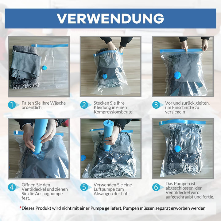 10 STK Vakuumbeutel für Kleidung – Wiederverwendbare Kleidungs Aufbewahrungsbeutel Vakuumbeutel, mit