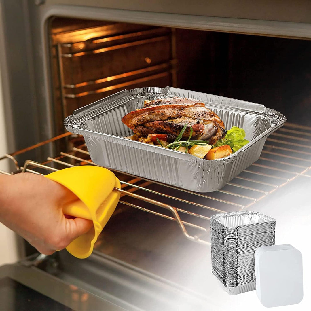 MIVIDE 125 Stück Grill Aluschalen mit Deckel, 600ml Alu Grillschalen, Einwegschalen aus Aluminium fü