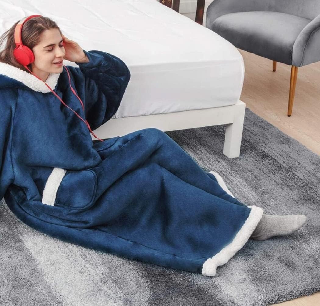 Sacebeleu Kuscheldecke mit Ärmeln,Oversized Weich Decke Hoodie Sweatshirt,Sherpa Kapuzenpullover für