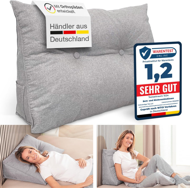 maxVitalis Rückenkissen, Keilkissen für Bett und Sofa geeignet, Lendenkissen, dreieckiges Lesekissen