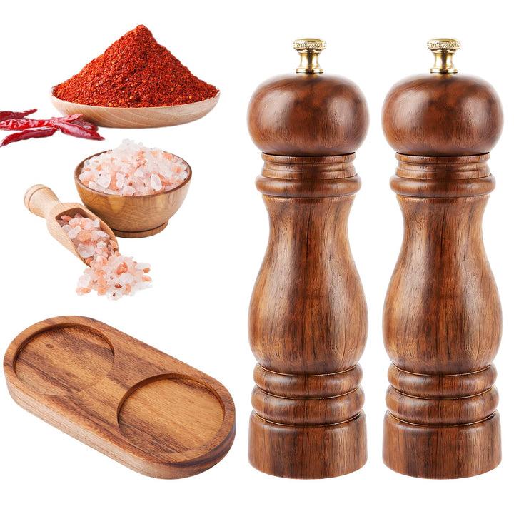 DAJAVE 3er Salz und Pfeffermühle Holz Set 20cm Pfeffermühle Holz Gross Keramikmahlwerk Gewürzmühle S