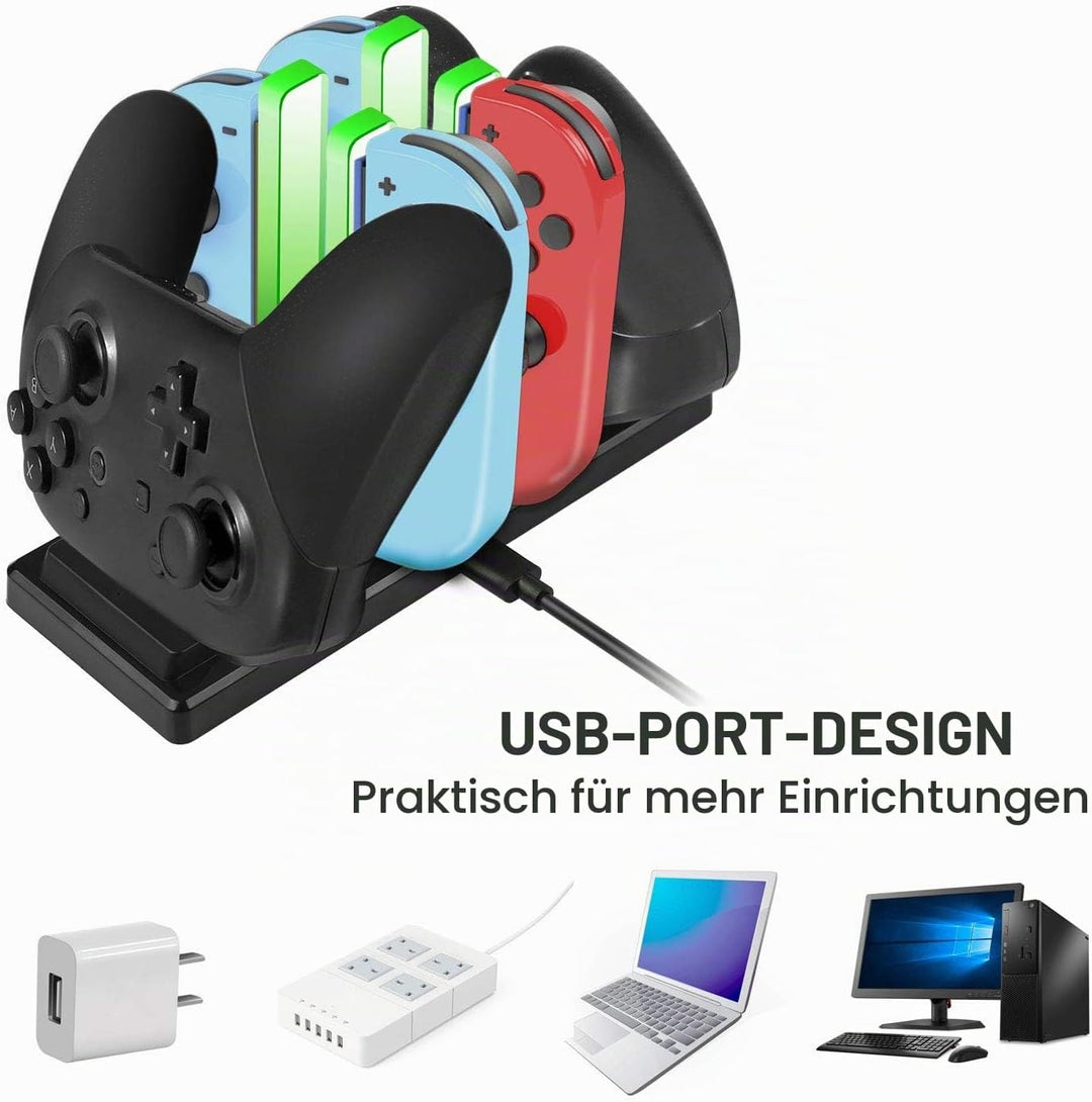 EXTSUD 6 in 1 Switch Controller Ladestation Pro Controller Ladegrät mit 4 Slots für Joy-Con und Typ-