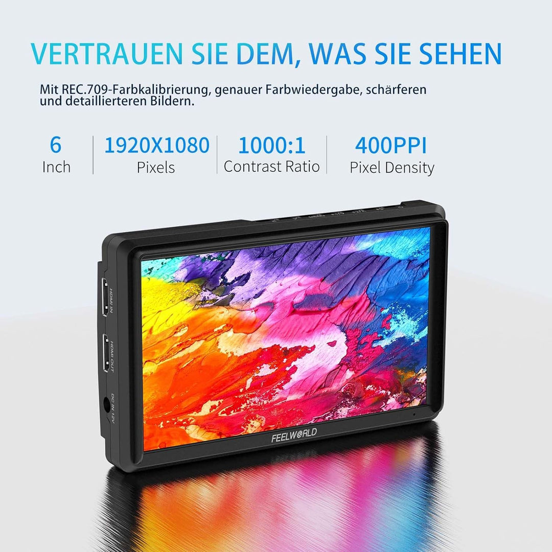 FEELWORLD FW568V3 DSLR Field Monitor 6 Zoll 3D LUT Waveform Vector Scope 1920x1152 4K HDMI Bildschir