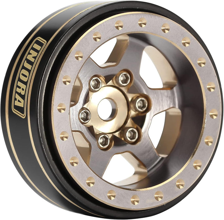 INJORA 1.0 Plus Messing Beadlock Felgen 6-Speichen Räder für TRX4M SCX24 FCX24 1/24 1/18 RC Crawler,