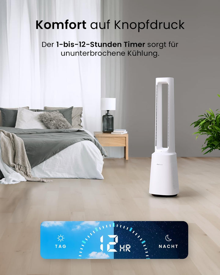 Pro Breeze 105cm rotorloser Ventilator mit Luftreiniger, Turmventilator sehr leise mit Fernbedienung