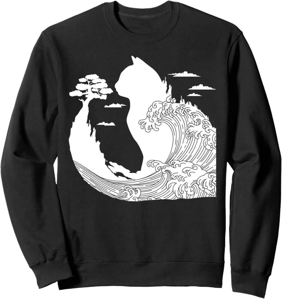 Great Wave off Kanagawa Japan Aesthetic, Japan Welle Katze Sweatshirt