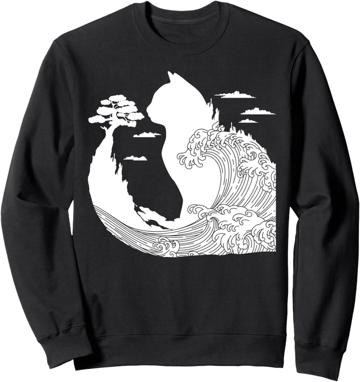 Great Wave off Kanagawa Japan Aesthetic, Japan Welle Katze Sweatshirt
