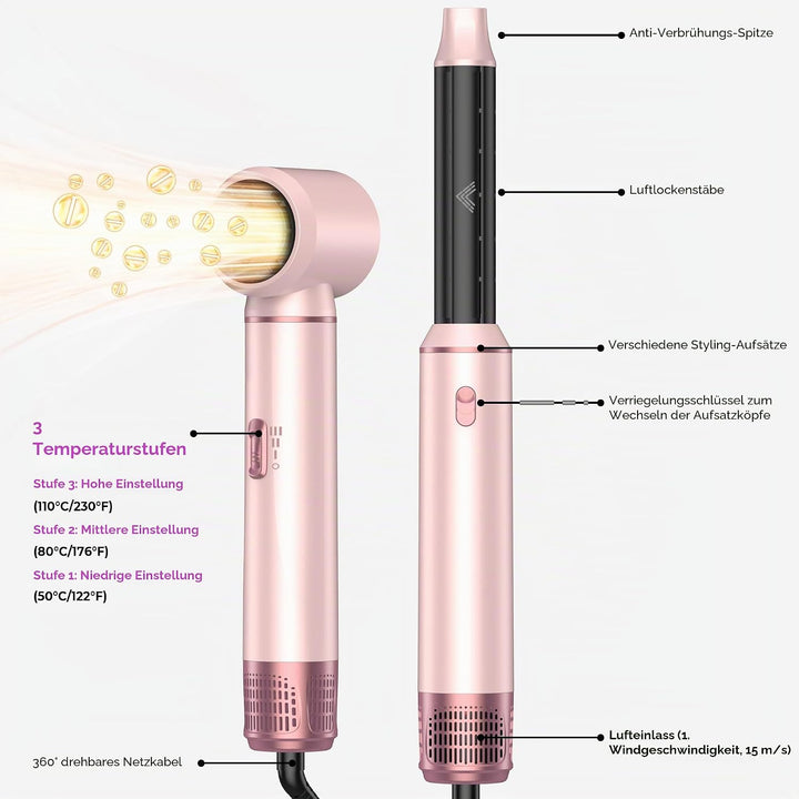 UMIGA Airstyler 5 in 1 Hairstyler Haarstyler Ionen Föhn Luft Lockenstab Magic Styler Warmluftbürste