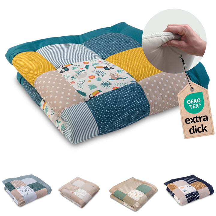 ULLENBOOM ® Baby Krabbeldecke 120x120 cm gepolstert Dschungel (Made in EU) - Krabbeldecke für Baby m