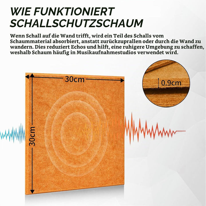 Quadratische Akustikplatten selbstklebend 12 Stück I Schallabsorber Schallschutz mit hoher Dichte fü