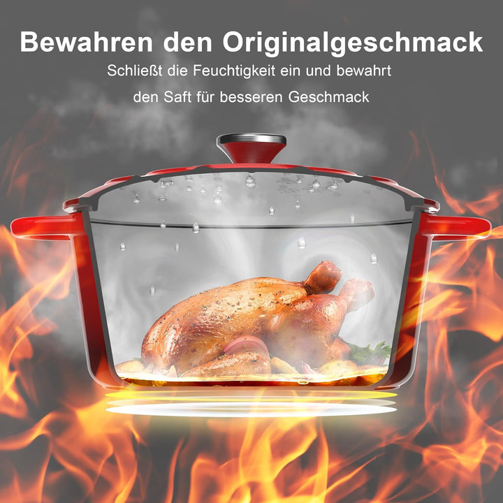 Gusseisen Topf Brotbackform - 26cm Schmortopf Emaille Gusseiserner mit Deckel, Gusseisentopf Brot Ba
