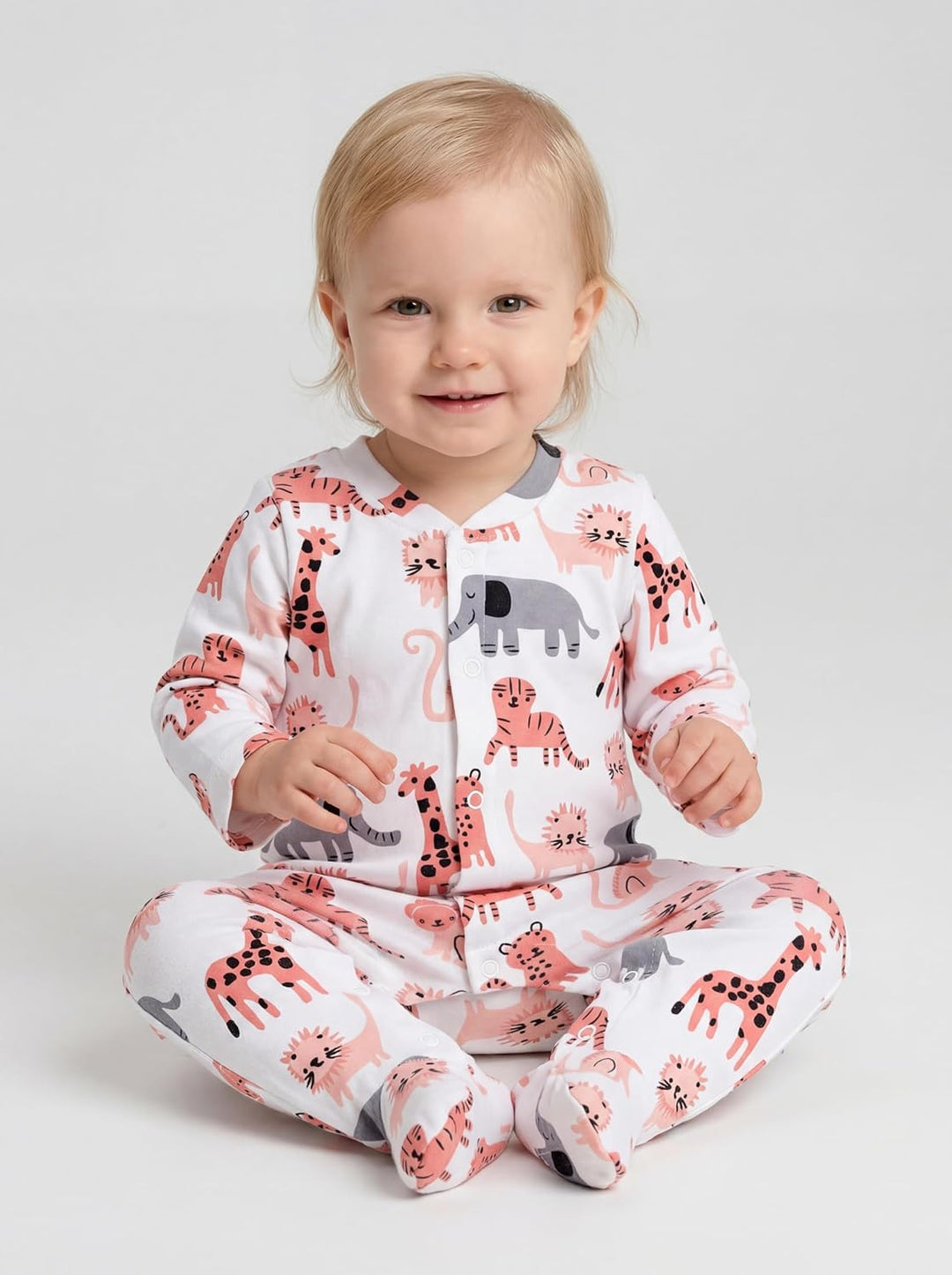 TupTam Baby Mädchen Schlafstrampler mit Fuss 3er Pack 50 Marineblau Rosa Weiss Safaritiere, 50 Marin