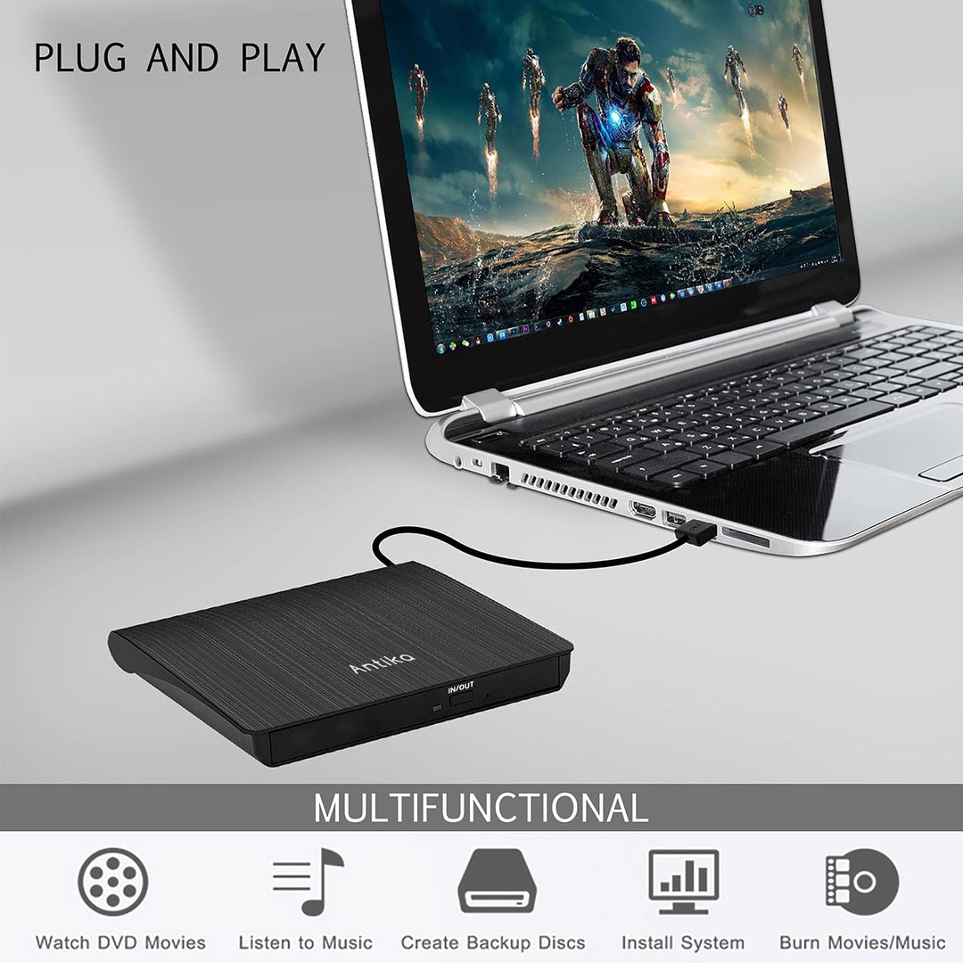 Antika Externer DVD-/CD-Brenner mit externem CD-Laufwerk USB 3.0 DVD +/- RW CD +/- RW tragbares Kart