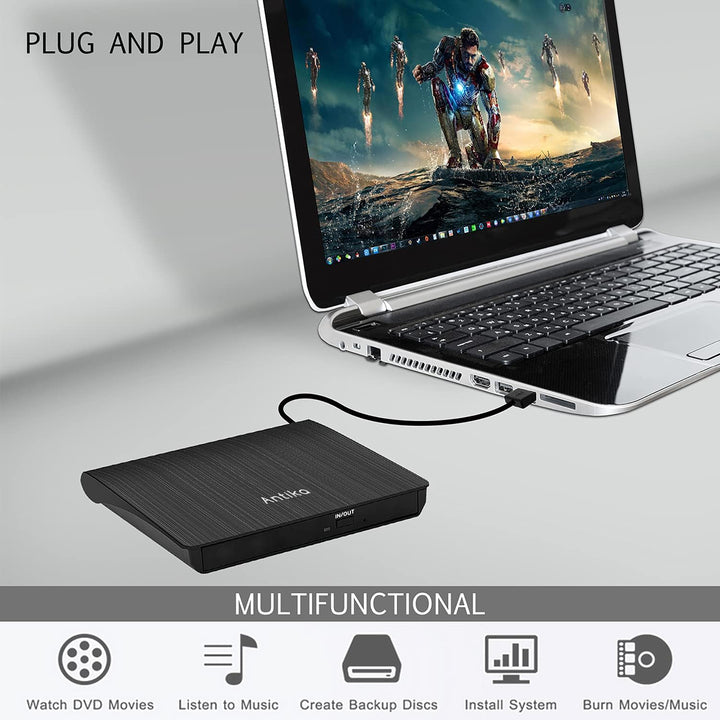 Antika Externer DVD-/CD-Brenner mit externem CD-Laufwerk USB 3.0 DVD +/- RW CD +/- RW tragbares Kart