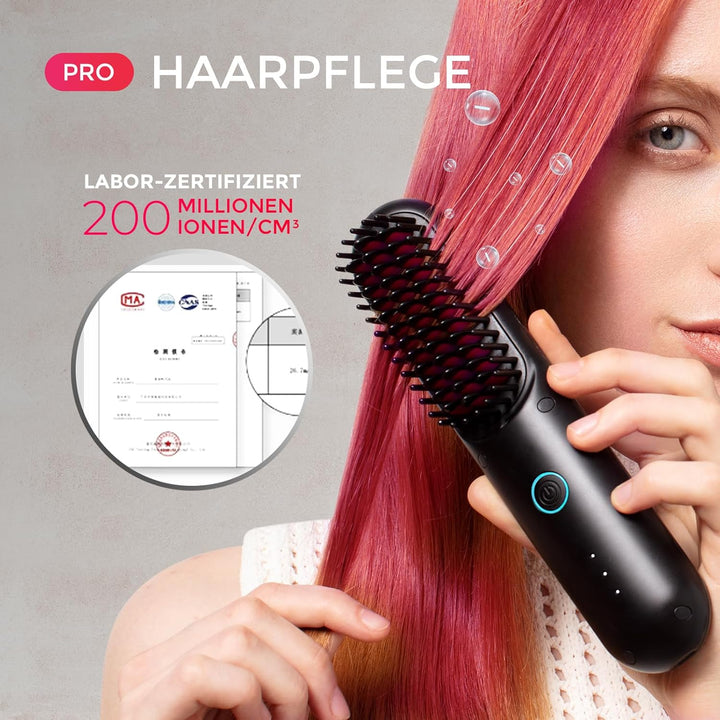 TYMO Porta Glättbürste Kabellose PRO, Mini-Haarglätterbürste, Tragbare Glättbürste für Reisen, Negat