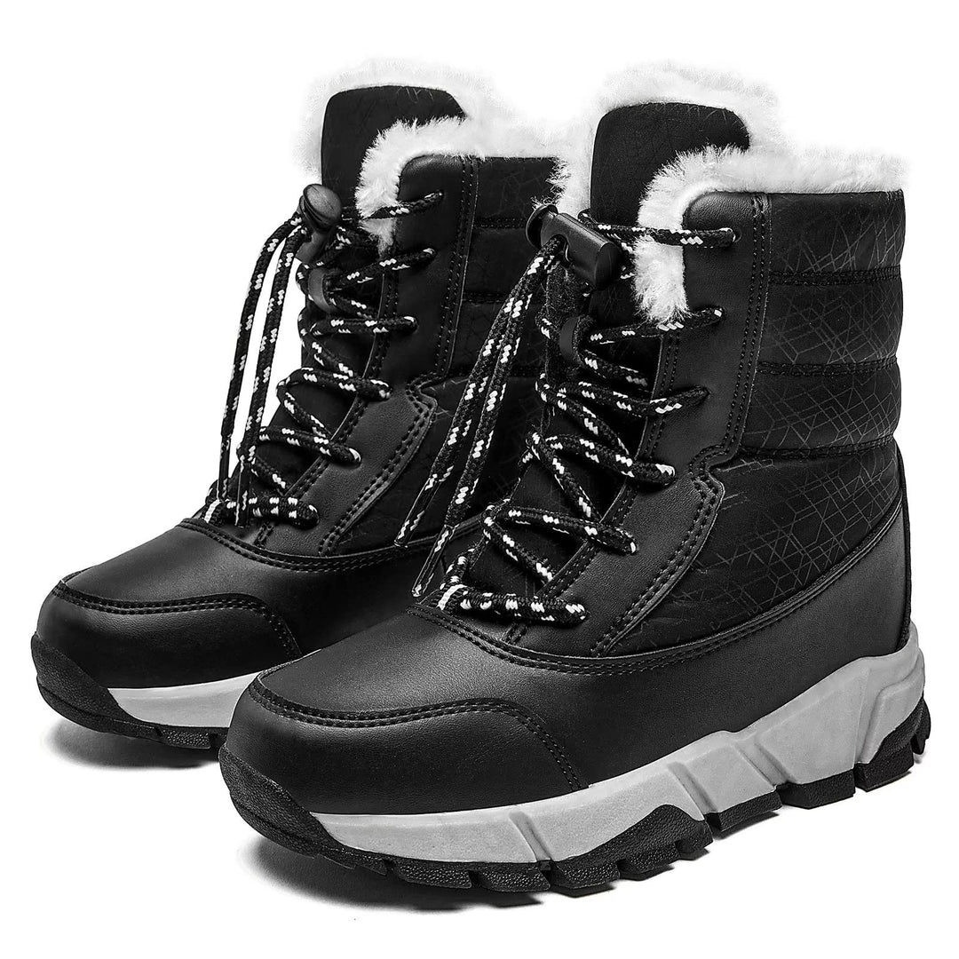 HOBIBEAR Kinder Winterstiefel Schneestiefel Winter Outdoor Warme Stiefel Jungen Mädchen 35 EU Schwar