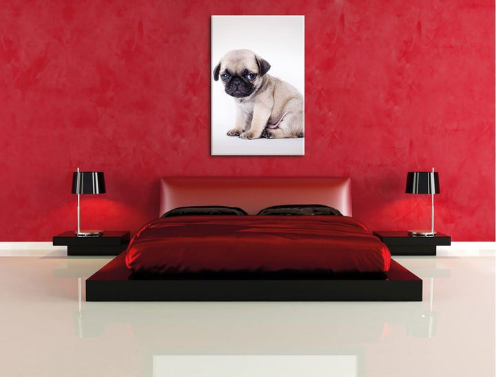 Kleiner Hundewelpe Mops, Format: 100x70 auf Leinwand, XXL riesige Bilder fertig gerahmt mit Keilrahm