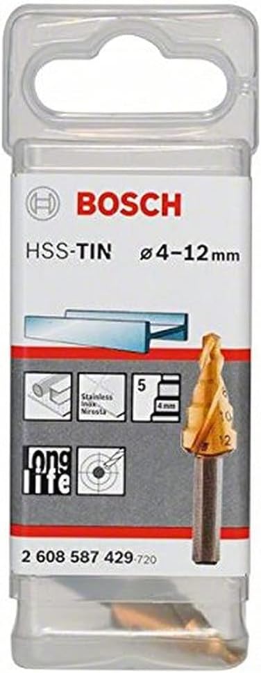 Bosch Professional Stufenbohrer HSS-TiN mit 3-Flächen-Schaft (Ø 4-12 mm, 5 Stufen)