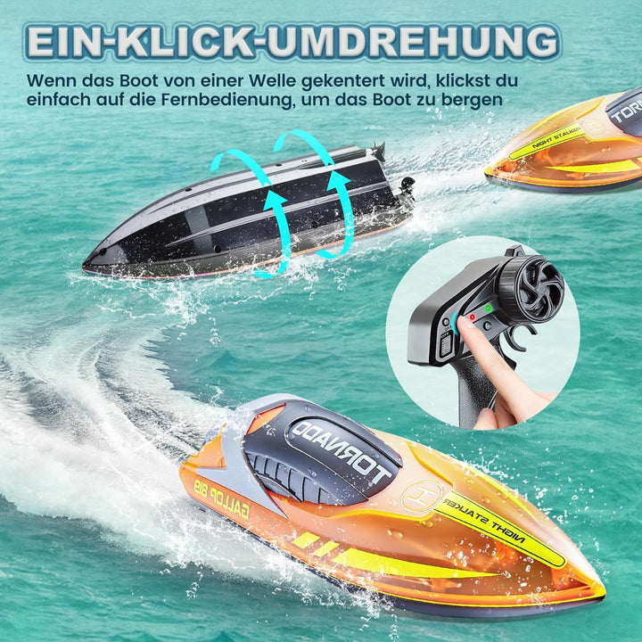 JONRRYIN Ferngesteuertes Boot, RC Boot mit LED-Licht für Pools und Seen, 2,4 GHz Ferngesteuerte Boot