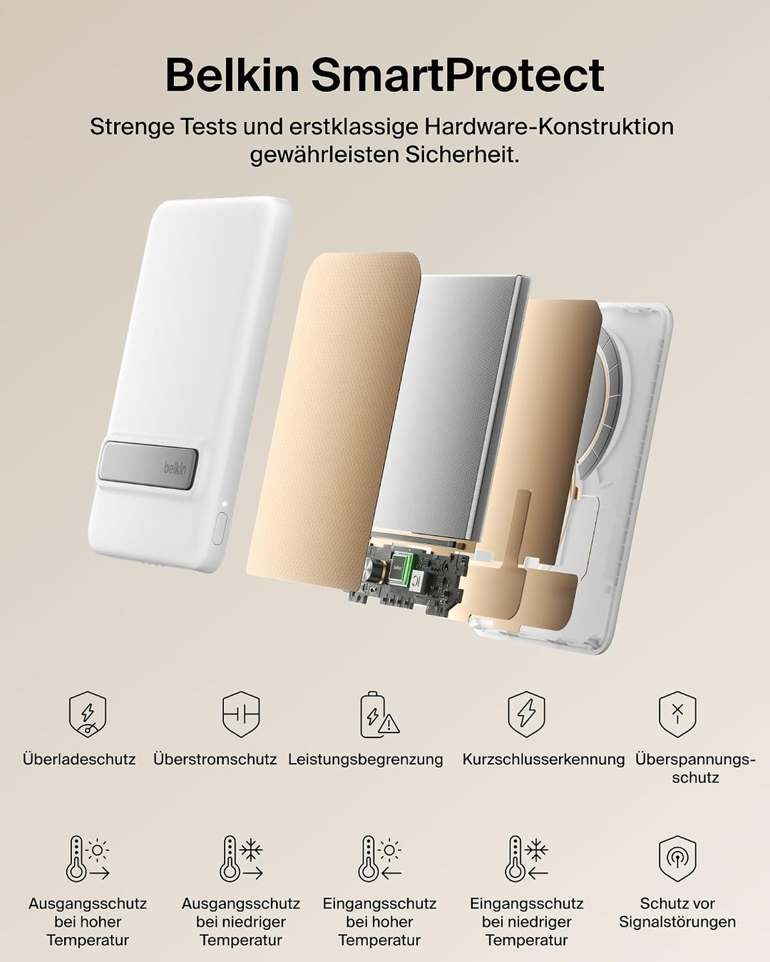 Belkin BoostCharge 5000mAh Magnetische Power Bank mit Ständer – Weiss | 5K Qi2 Kabelloses Ladegerät,