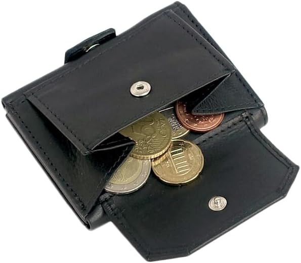 Minigeldbörse Herren schwarz Leder RFID Schutz, kleine Herren Mini Geldbörse, Mini-Geldbeutel Karten