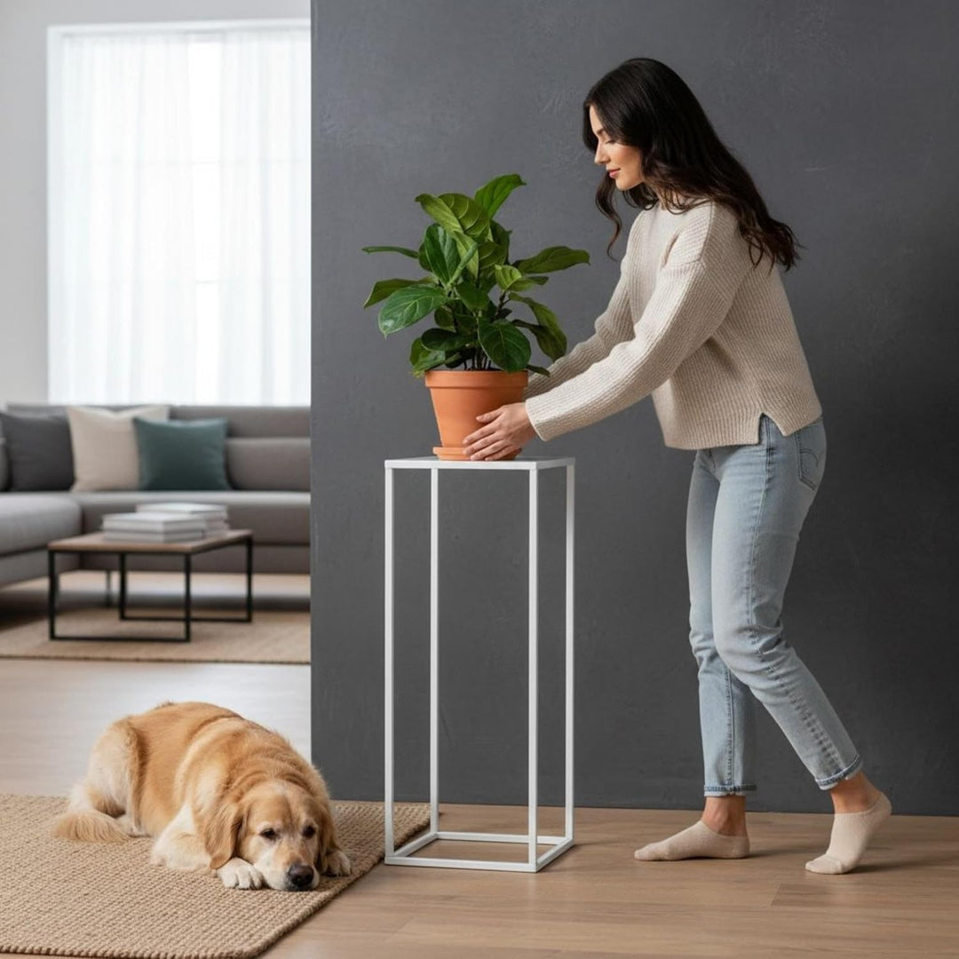DanDiBo Blumenhocker Metall Weiss Eckig 50-70 cm Blumenständer Beistelltisch 96482 Blumensäule Moder