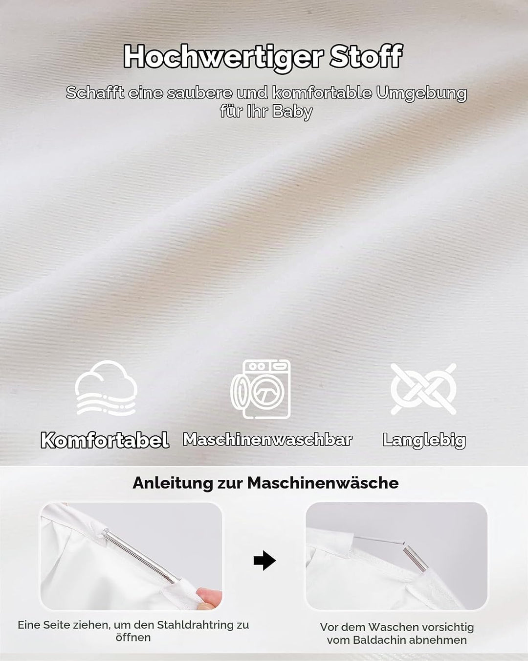 Mallify Moskitonetz Betthimmel mit Sternenlichtern, atmungsaktiv &amp; waschbar Doppelte Lage Babybett B