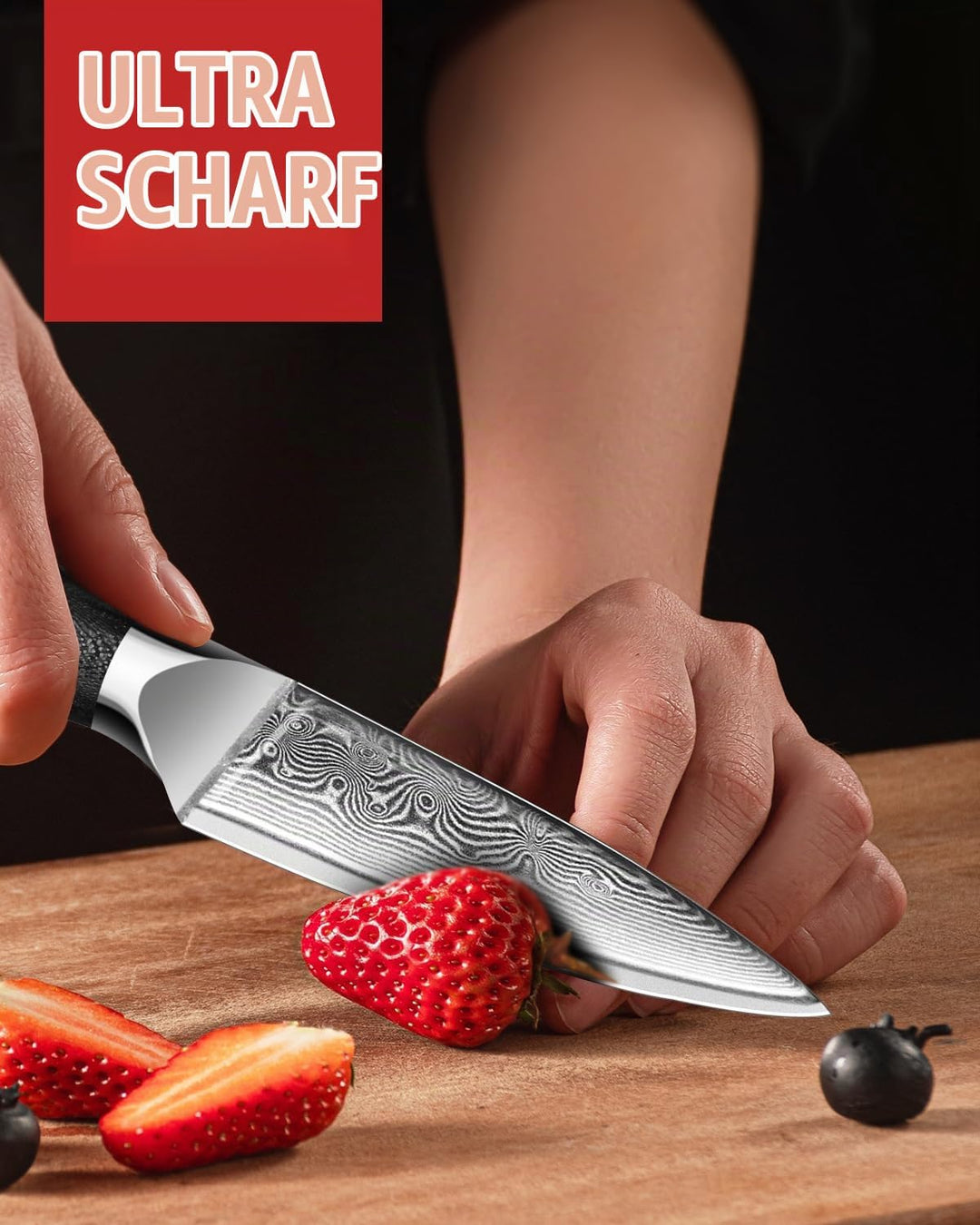 MOSFiATA 3,5 Zoll Damast Schälmesser Obstmesser Scharf Gemüsemesser, VG10 Damaszener Stahl, Geschenk