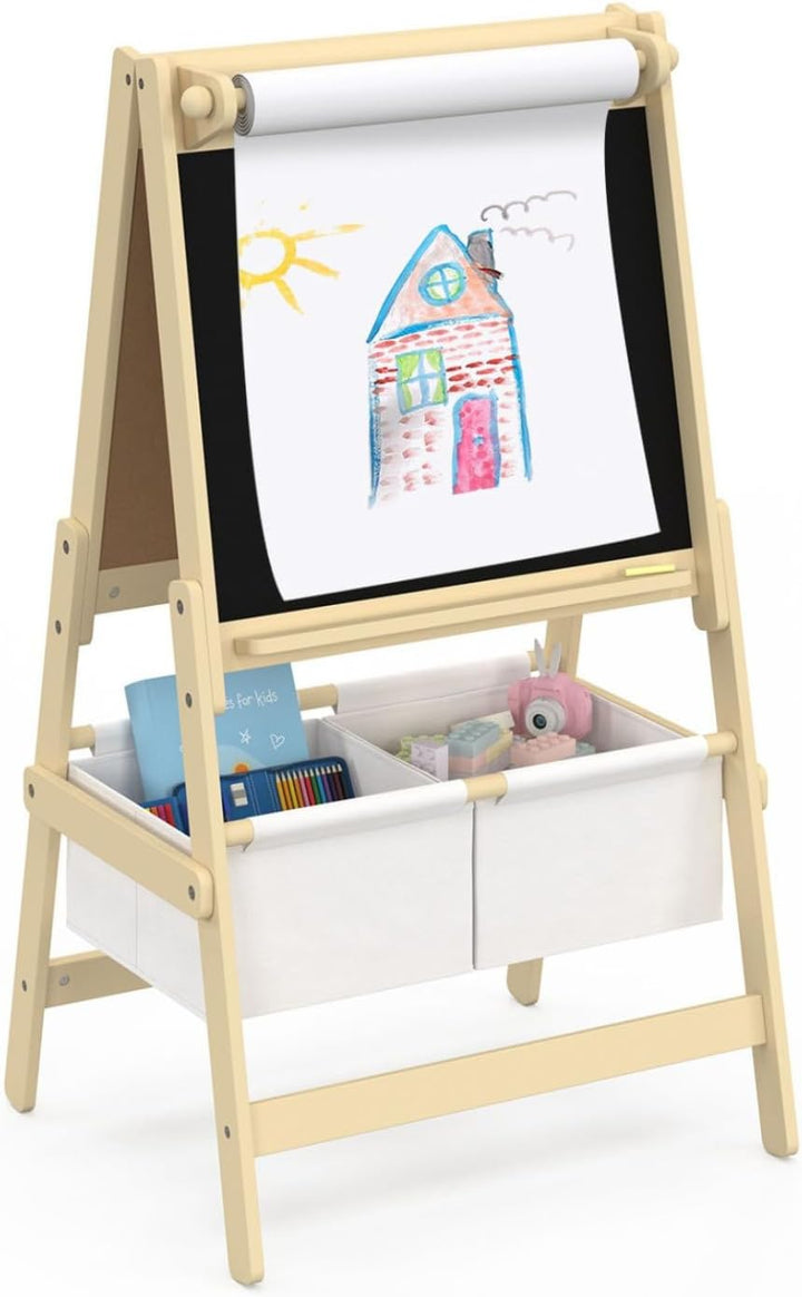 IDMarket - Kindertafel 3 in 1 Doppelseitige Staffelei mit Papierrolle und 2 Aufbewahrungskörben