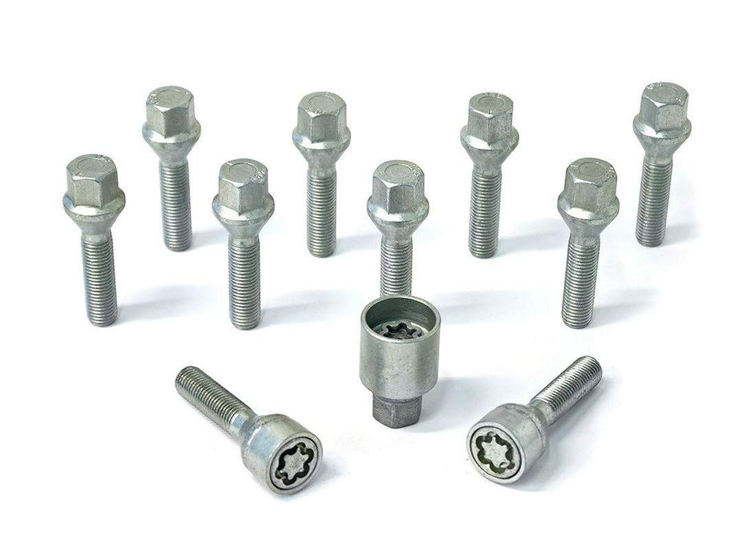 H&R Radschrauben Satz Kegelbund M12x1.50 - Länge 35mm - 10 Stück - inkl. Felgenschloss