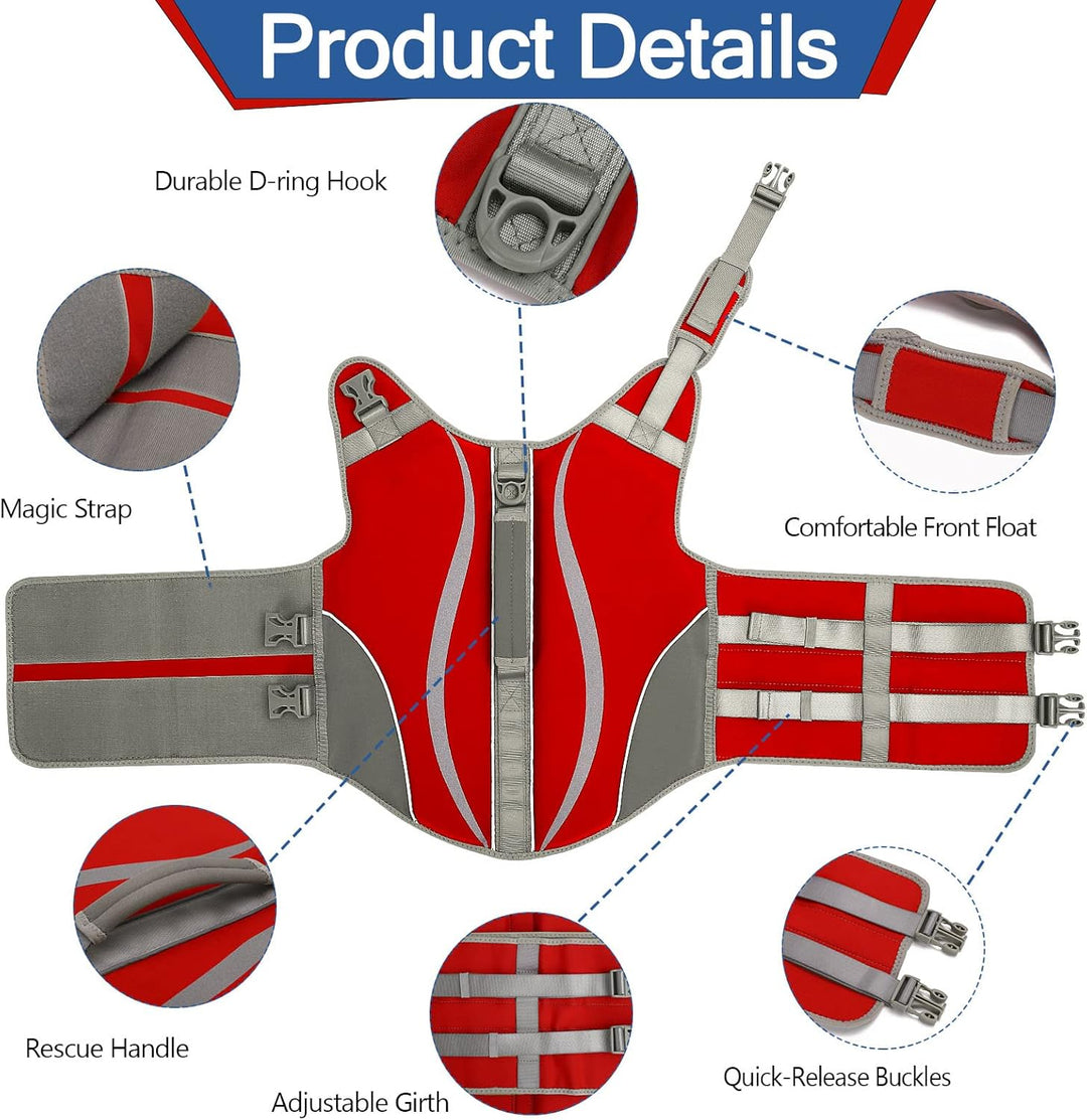 Schwimmweste für Hunde, Bequeme Neopren-Rettungswesten mit Klettverschluss & Einstellbar Rettungswes