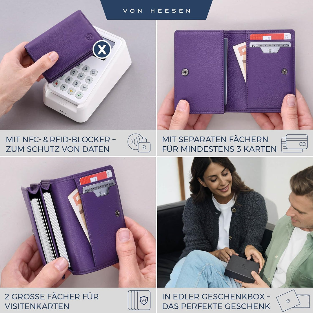 VON HEESEN® Visitenkartenetui Leder mit RFID-Schutz - Platz für 50 Visitenkarten - 6 Fächer - Visite