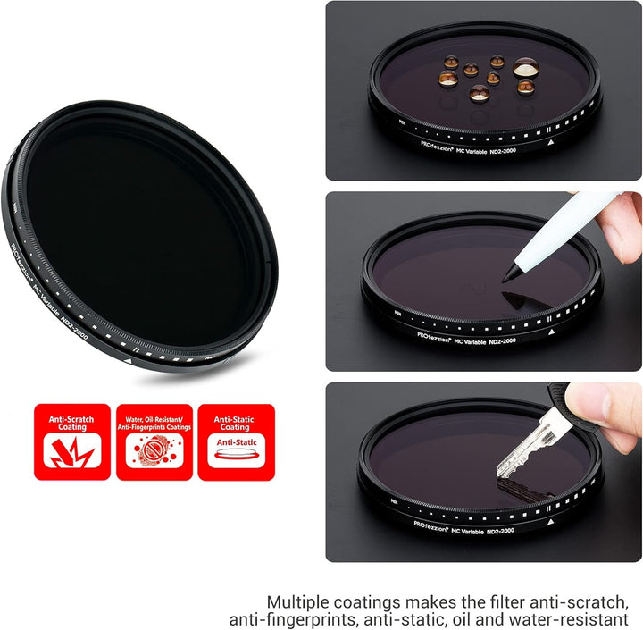 PROfezzion Variable ND Filter 72mm ND2-ND2000 (11-Stops) Graufilter für Nikon Z 24-70mm f4 S, Sigma