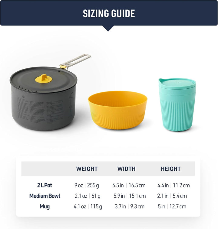 Sea to Summit Frontier UL One Pot Cook Set - 2L Pot + Medium Bowl + Insulated Mug blue-yellow
