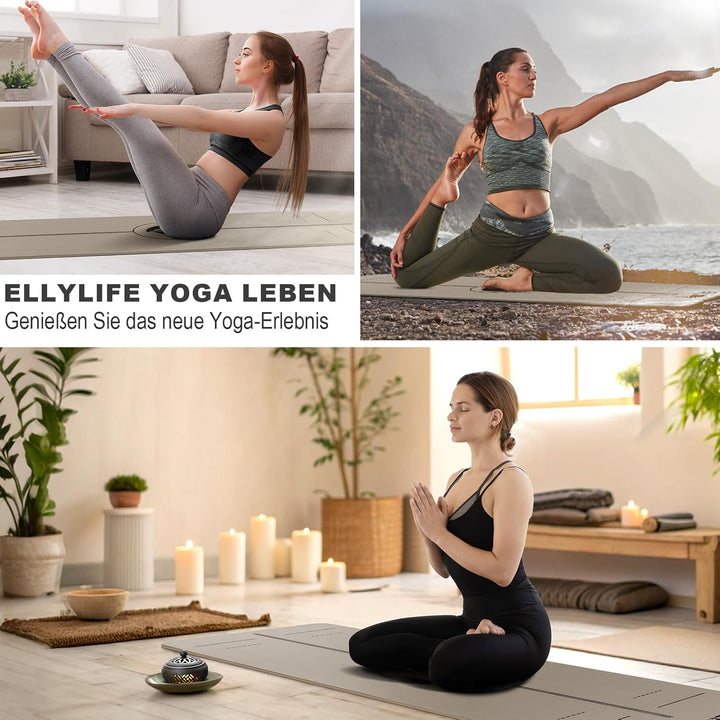 Yogamatte aus ECO Naturkautschuk & Hhautfreundlichem TPE, Extrem Rutschfest, Ausrichtungslinien, Ein