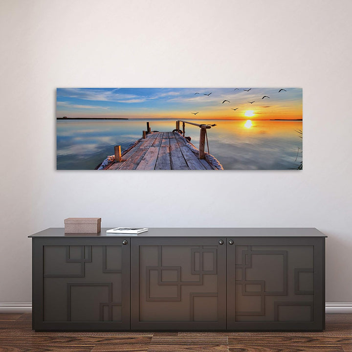 Feeby Bilder Steg Wasser Vögel 100x40 cm Wohnzimmer Schlafzimmer Büro Flur Küche Wandbilder Modern B