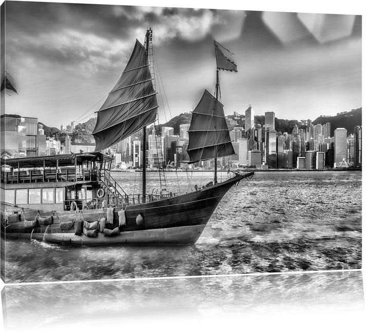 Pixxprint Segelschiff mit Segeln 100x70cm Leinwandbild Wandbild Kunstdruck, 100x70