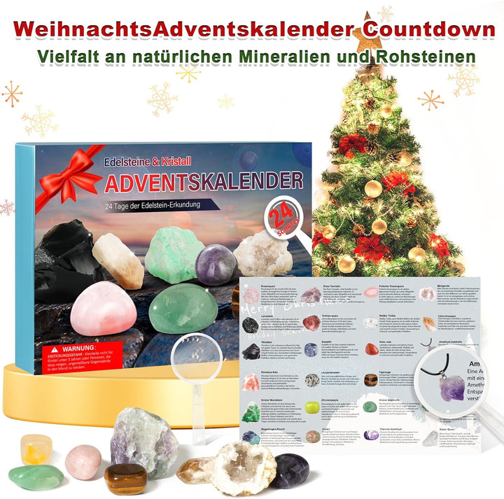 Adventskalender 2023 für Kinder Kristalle,Natürlichen Edelsteine der Beste Geschenk für Mädchen,24 T