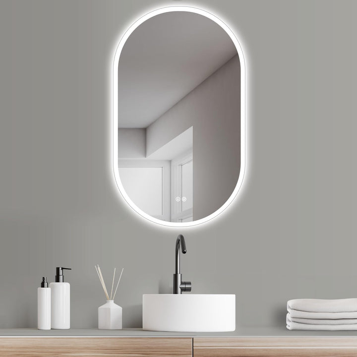 HOKO Design LED ANTIBESCHLAG Badezimmer Spiegel oval 45 x 75 cm. HOCH + QUER Montage möglich. Badspi