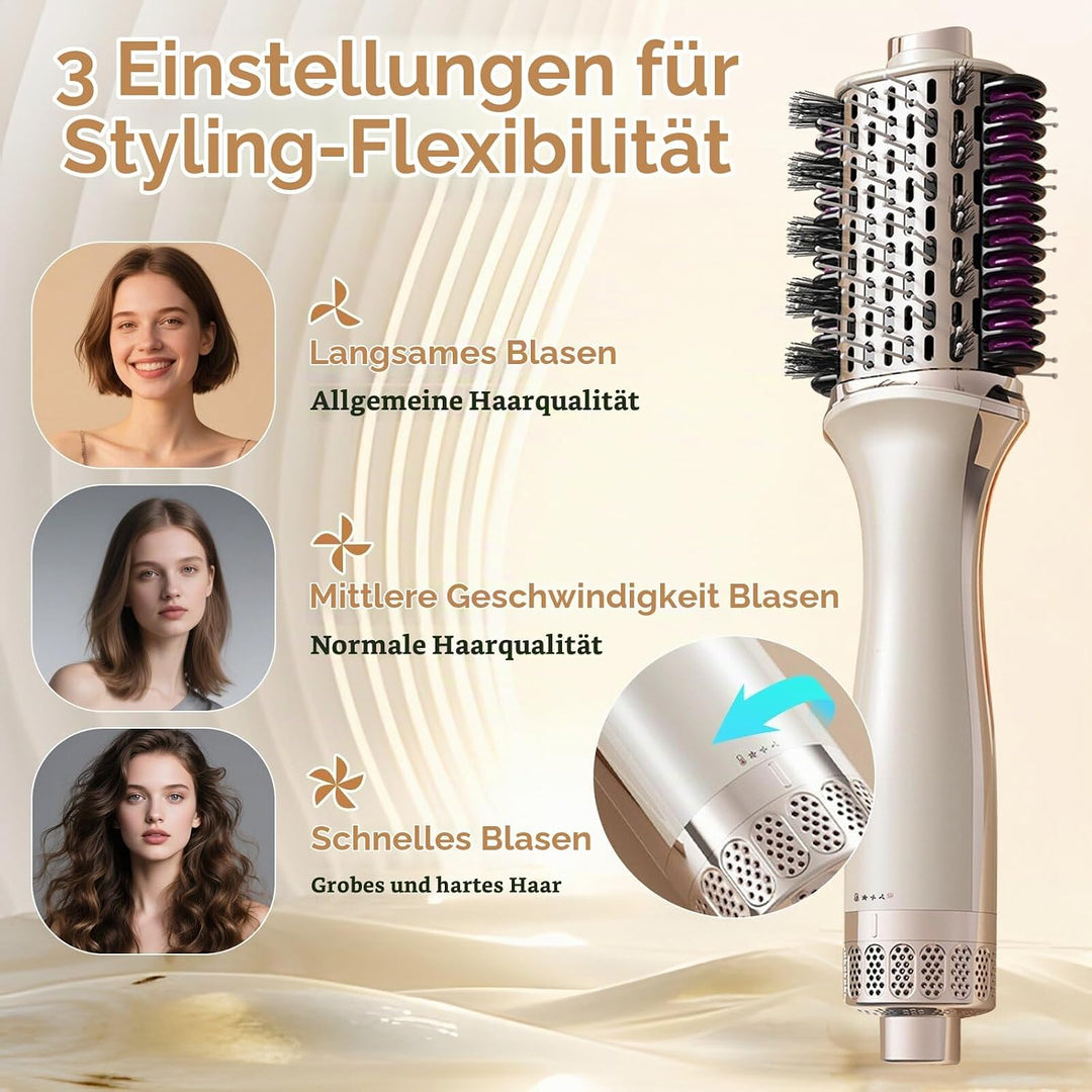 HyAdierTech Warmluftbürste, 3 in 1 One-Step Föhnbürste, Heissluftbürste mit 3 einstellbare Temperatu