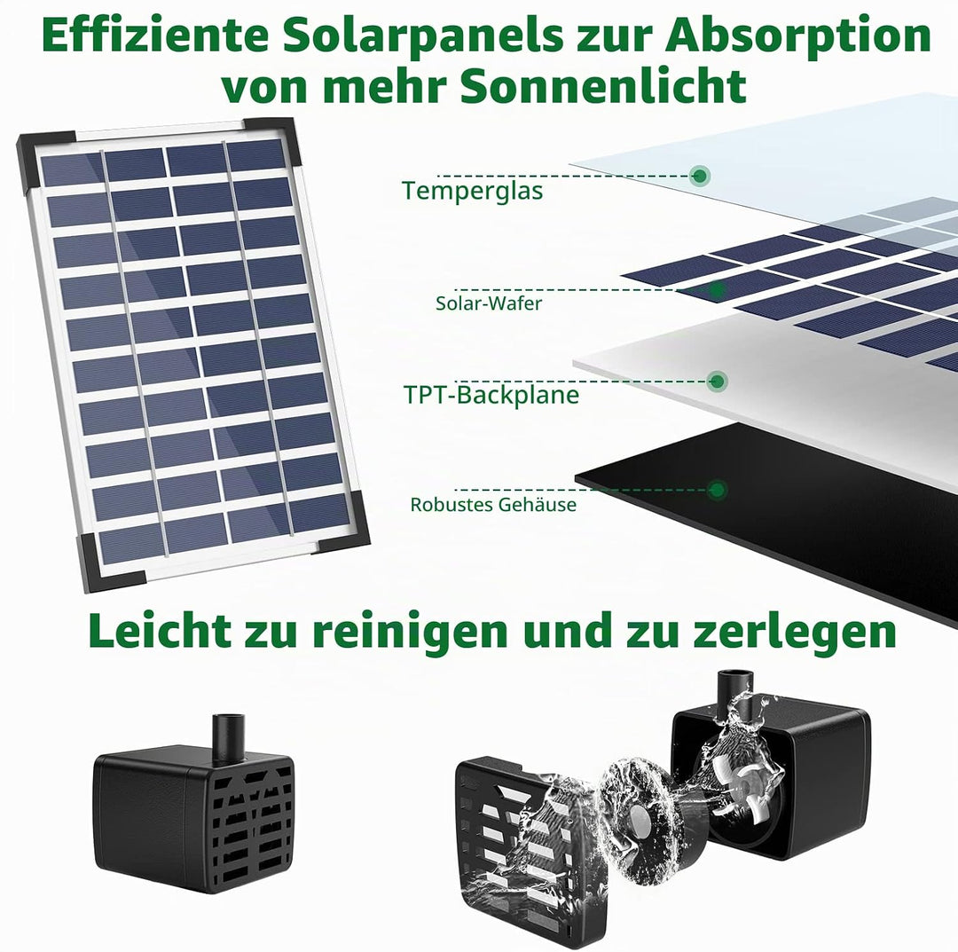 AISITIN 5.5W DIY Solar Springbrunnen, Neuestes Upgrade Solar Teichpumpe Solarbrunnen mit 10 Fontänen