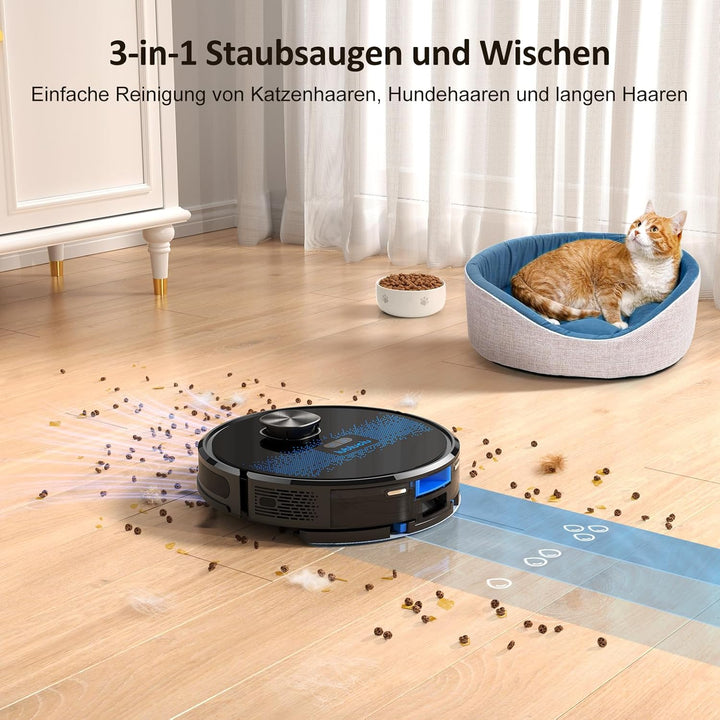 Lubluelu Saugroboter mit Wischfunktion, Verbesserte Version mit 5500Pa Saugkraft, Lasernavigation, 5