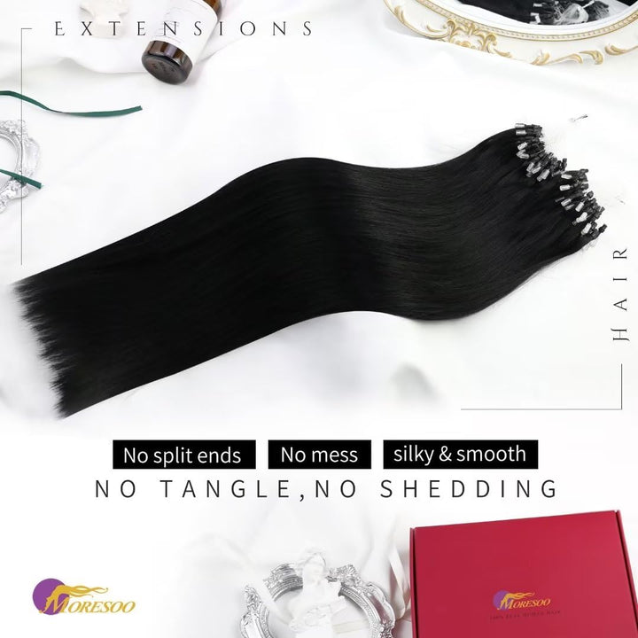 Moresoo Microring Extensions Echthaar Schwarz Micro Bondings Extensions Echthaar 45cm Remy Extension
