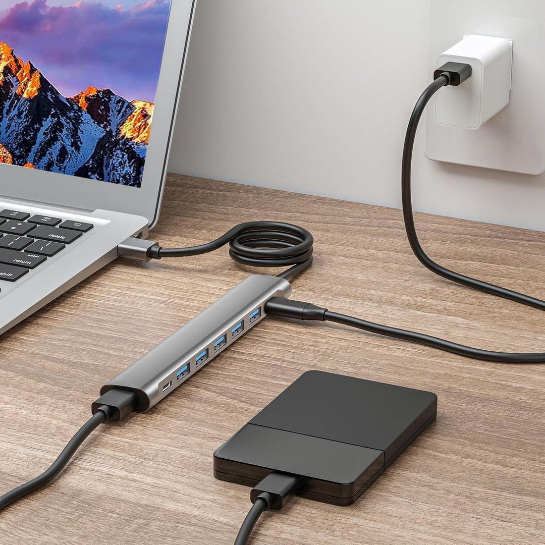 Langes USB-Hub-Kabel, 8 Anschlüsse, USB-3.0-Adapter mit 6 USB-3.0-Datenanschlüssen, USB-C-Daten, USB