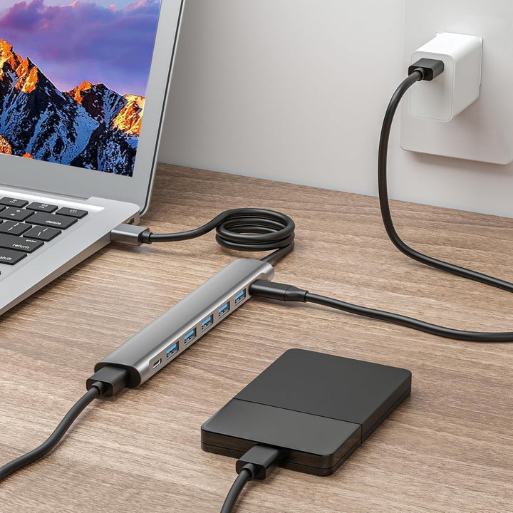 Langes USB-Hub-Kabel, 8 Anschlüsse, USB-3.0-Adapter mit 6 USB-3.0-Datenanschlüssen, USB-C-Daten, USB